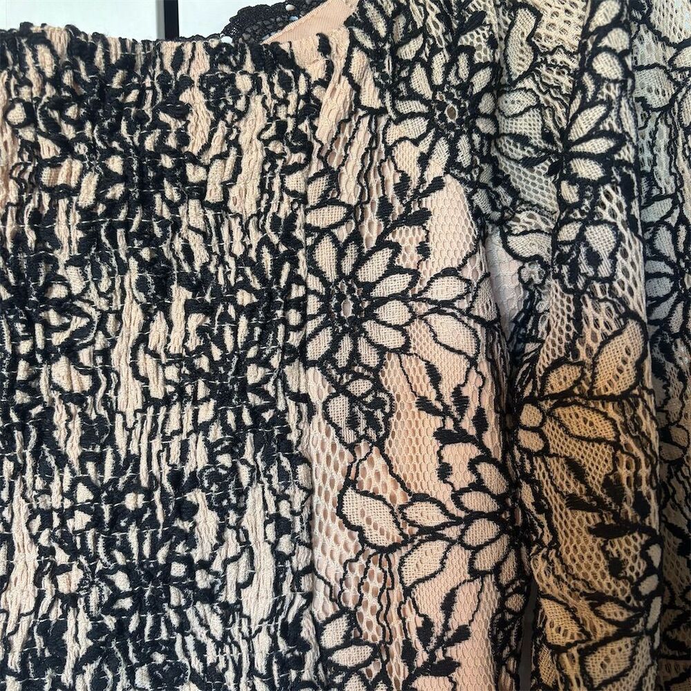 Willow + Root XS Floral Lace Sheer Long Sleeve Crop Top Multicolor - Picture 9 of 14
